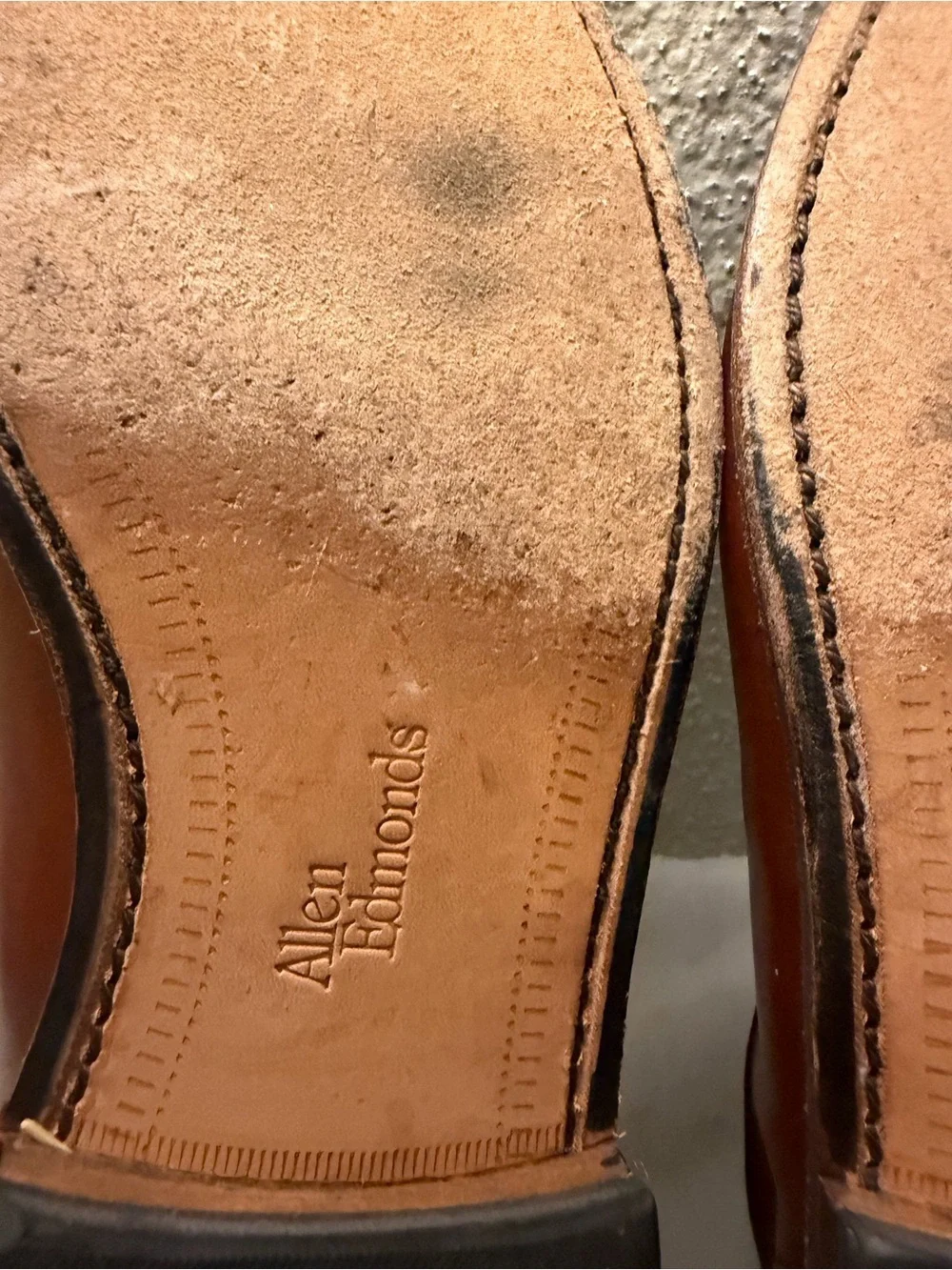 Allen Edmonds Cognac Brown Leather Split-Toe Derby Shoes, pre-owned, SZ9.5